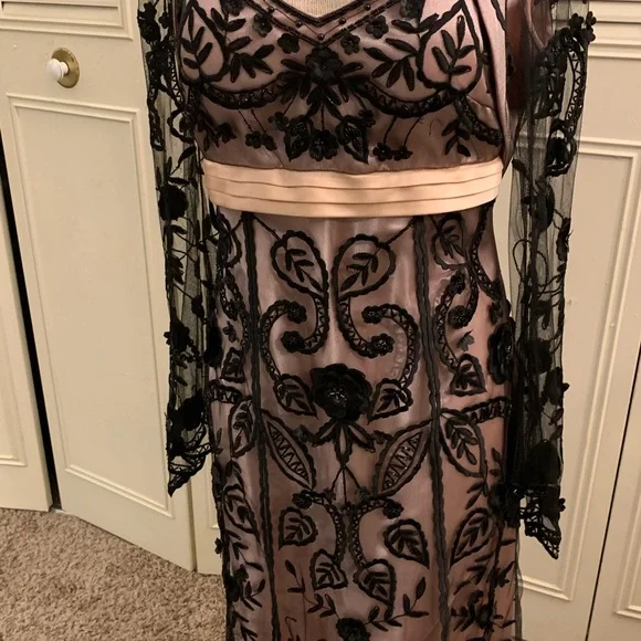 Elegant Black and Pink Embroidered Dress with matching bolero jacket - Picture 3 of 6